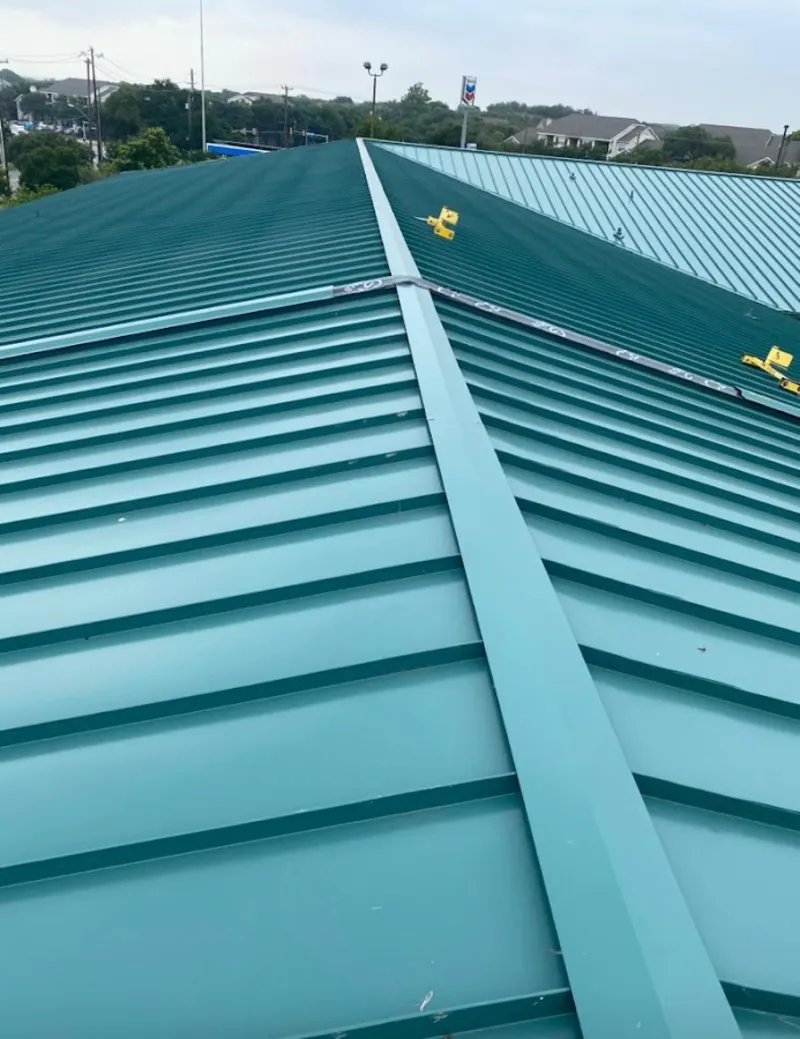 Green commercial metal roof ridge and valley for Metal Roof Repair in Weslaco